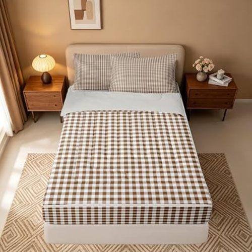 Erosebridal Brown Plaid Buffalo Zipper Bedding Twin Size,Check Checkered Zip Up Comforter Set,Cute Geometric Bed Set with Sheets,Gingham Cottagecore Bed in a Bag Bedroom Decor