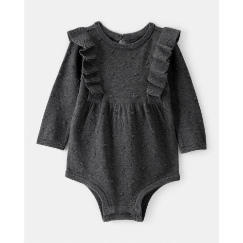 Baby Girl Ruffle Cotton Long-Sleeve Bodysuit - Grey - Carter's | Carter's