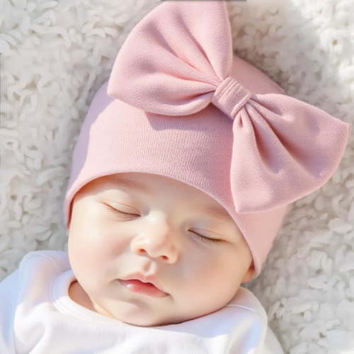 DOVACKA Newborn Baby Girl Hat Cotton Baby Bow Beanie Preemie Hats Spring Infant Hats for Girls 0-12 Months