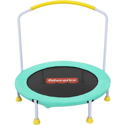 Fisher-Price 3-Foot Mini Trampoline, WonderJump 36-Inch Round Indoor Toddler Kids Trampoline with Stabilizing Handlebar