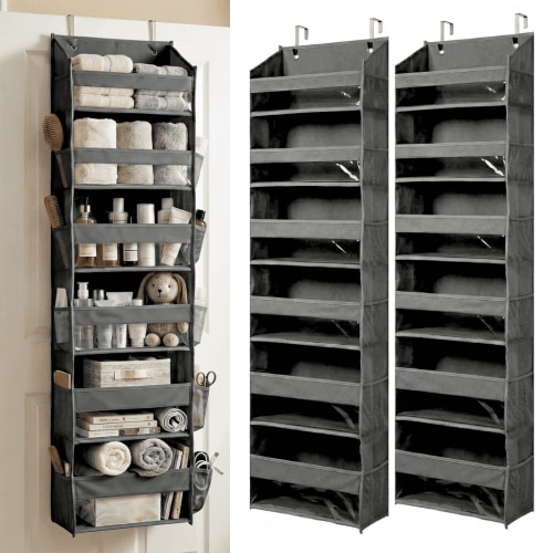 HOMELUX THEORY 2PC Heavy Duty Over the Door Organizer 55x14x6.7, 6 Large Front & 12 Mesh Pockets, Hanging Storage Closet Door Organizer for Bedroom, Bathroom and Baby Nursery Storage (Dark Gray)