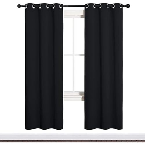 NICETOWN Bathroom Blackout Thermal Curtains and Drapes, Black Solid Thermal Insulated Grommet Blackout Drapery Panels for Window (2 Panels, 34 inches Wide by 72 inches Long, Black)