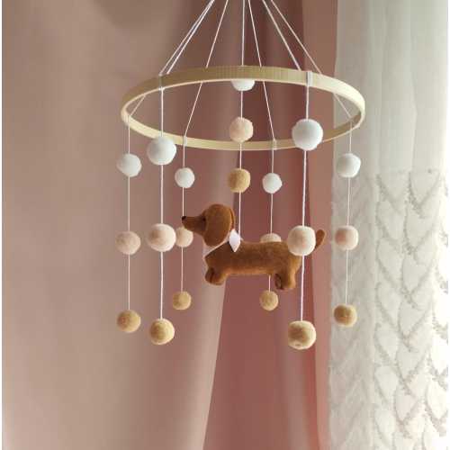Dachshund baby mobile, Dachshund crib mobile, Dog mobile nursery, Sausage dog mobile, Dachshund nursery decor, Dachshund baby shower,P1400