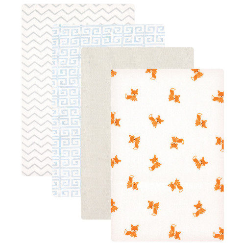 Luvable Friends Cotton Poly Flannel Receiving Blankets, Fox 4-Pack