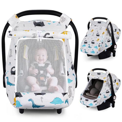Rquite Car Seat Cover Baby, Carseat Covers Girl Boy, Breathable Muslin Cotton, Large Mesh Window, Infant Car Seat Canopy Baby Carrier Cover Stroller Sun Shade for Summer & Hot Day