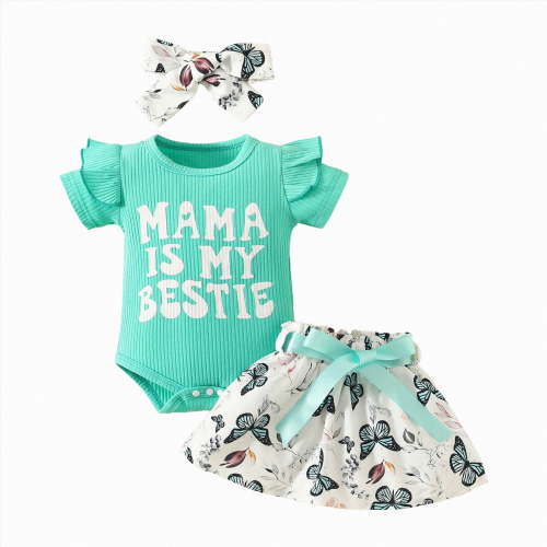 TOWED22 Baby Girl Clothes Newborn Infant Summer Outfits Ruffle Romper and Shorts with Headband Sets for 0-3-6-9-12-18 Months Mint Green,9-12 M