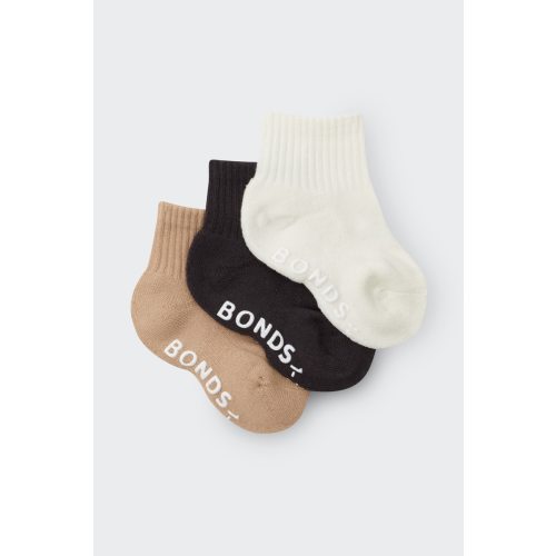 Bonds Baby Logo Cushioned Solid Colours Quarter Crew 3 Pack | Baby Socks | RXGX3N