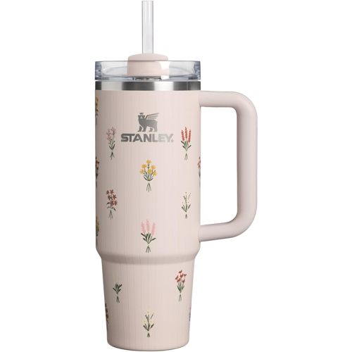 STANLEY Quencher H2.0 Tumbler with Handle and Straw | Cup Holder Compatible | Insulated Stainless Steel Cup | Mother's Day | BPA-Free | 30 oz | Rose Quartz Bouquets