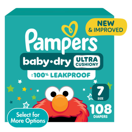 Free Shipping! Pampers Baby Dry Diapers Size 7, 108 Count Leakproof Night Absorption Skin-Friendly
