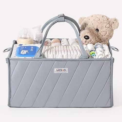 Baby Boy Essentials Diaper Caddy Organizer – Portable Storage Basket with Shoulder Strap & Stroller Hooks, Splashproof Quilted Nursery & Car Tote, Baby Gifts for Baby Shower, Classic Blue
