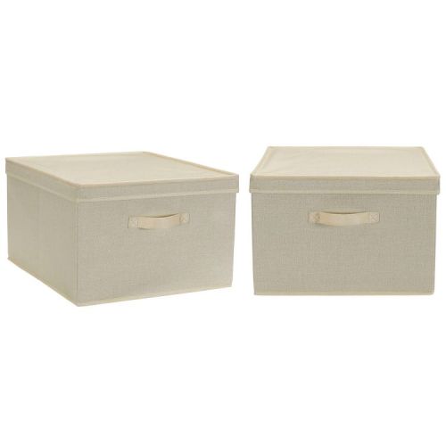 Jumbo Fabric Storage Bins 2 Pack, Sturdy Sides and Reinforced Bottom, Luxe Poly Linen Fabric, Cream