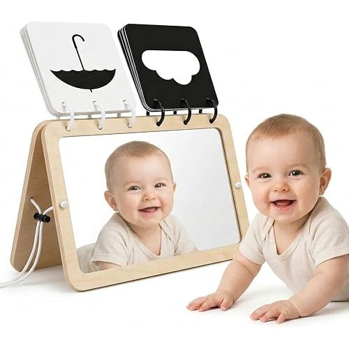 2-In-1 Tummy Time Mirror, Adjustable Montessori Baby Toys for 0-18 Months