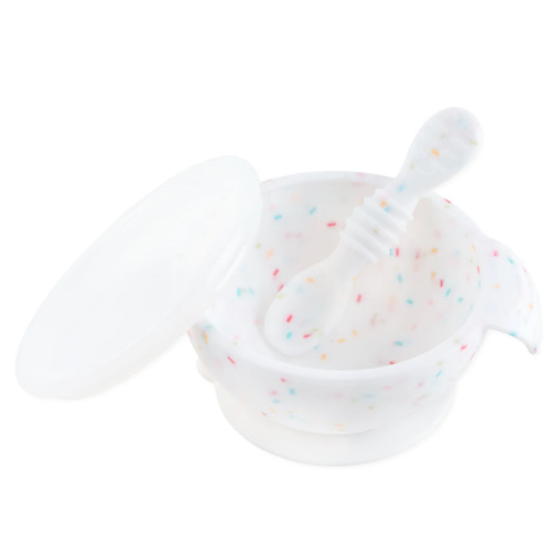 Vanilla Sprinkle Silicone Feeding Set: Baby Bowl & Training Spoon | Bumkins