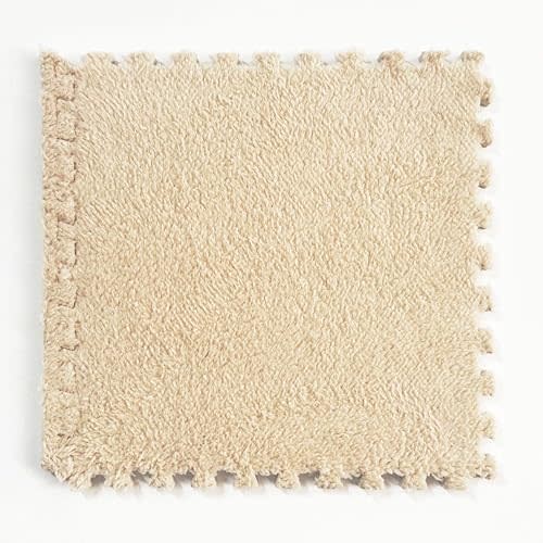 16 Pcs Plush Interlocking Foam Tiles - 12"x12", 16Sq,Ft. Soft Carpet Tiles Washable Baby Exercise Crawling Mat Kids Play Area Rug Tiles Protective Floor Tiles for Kids Room, Parlor, Bedroom (Khaki)