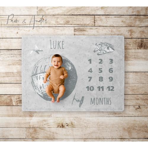 STAR WARS Gray Boy Milestone Blanket, Baby Boy Milestone Blanket, Baby Shower Gift, Baby Boy Gift, Newborn Gift, Personalized Baby Blanket