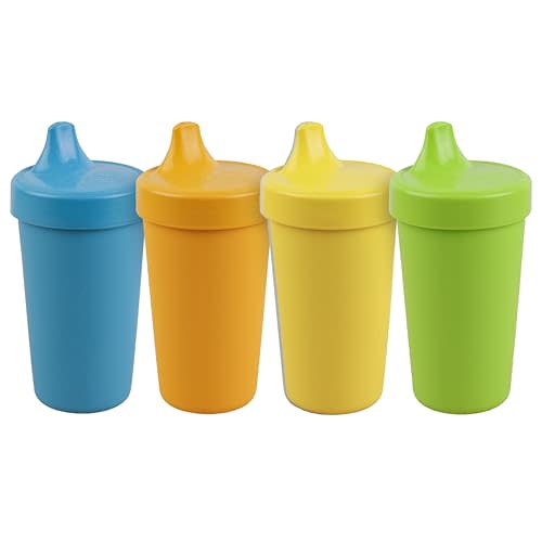 Re-Play Spill-Proof Sippy Cups for Toddlers - Kids Reusable 10 Oz Set of 4, Dishwasher & Microwave Safe, Made in USA, Spring