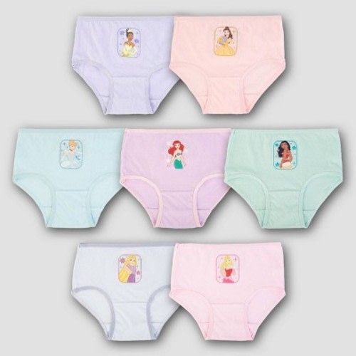 Toddler Girls' Disney Princess 7pk Bikini Underwear - 2T-3T: Classic Patterns, Full Waistband Elastic, Jersey Fabric