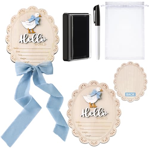 Baby Announcement Sign for Hospital,Goose,Blue Bow