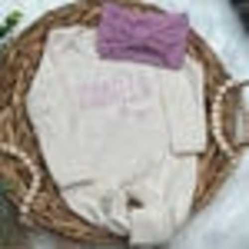 Personalized Purple Gown & Headband for Baby Girl | Lilac Coming Home Outfit | Lavender Bubble Romper | Baby Shower Gift Newborn Girl Footie