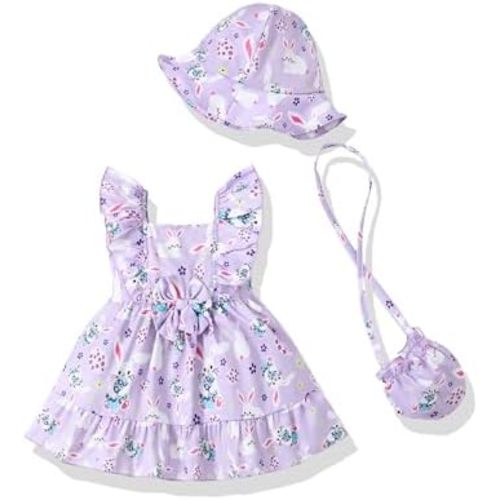 Renotemy Newborn Infant Baby Girl Dresses Summer Outfits Boho Casual Sundress Gifts Toddler Clothes for Girl with Hat and Bag