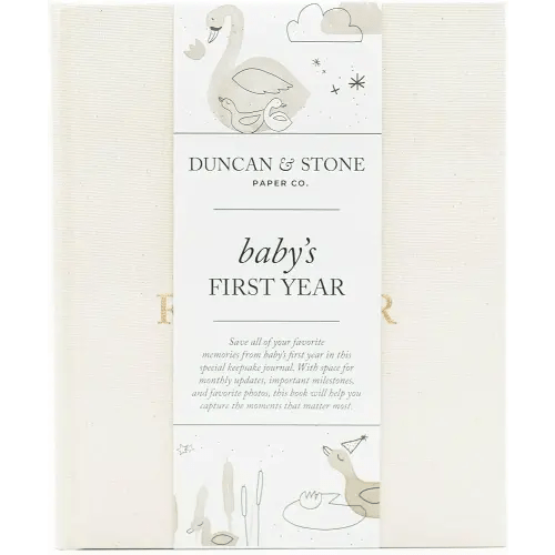 Baby First Year Book (Cream, 112 Pages) by Duncan & Stone - Memory & Milestone Baby's First Year Photo Album from Pregnancy to First Year – Newborn Baby Journal - Gifts for New Moms