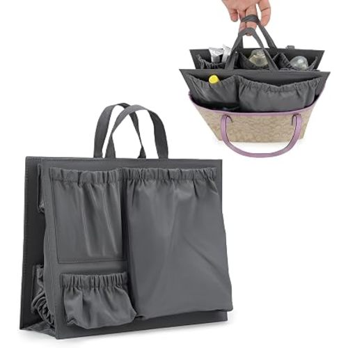 Lmbabter Removable Organizer Insert with Insulated Pocket,Updated Diaper Bag with 11 Total Pockets&Changing Pad, Handbag Tote Bag for Women Mommy Nurse (Dark Grey)