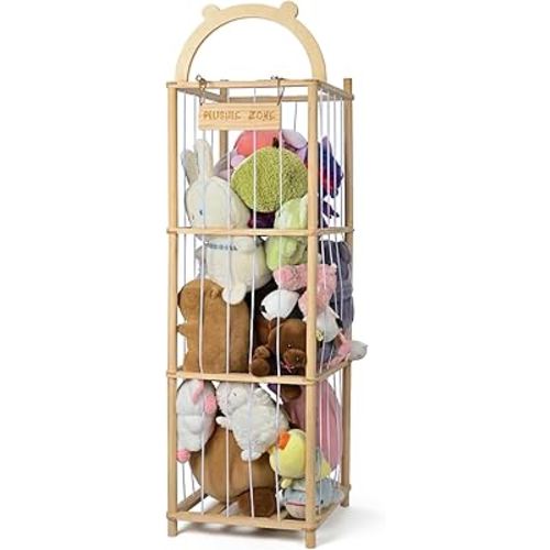 Stuffed Animal Storage, Vertical Stuffed Animal Holder with Thicker Elastic Band, Solid Wood Plushies Storage Decoration and Space Saving for Playroom, Kids Bedroom, Nursery Room. 57"(4.7ft)
