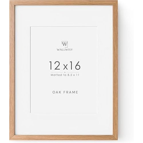12x16 Oak Picture Frames, 12x16 Natural Wood Frame with Mat to 8.5x11, 16x12 Frame for Wall, Set of 1