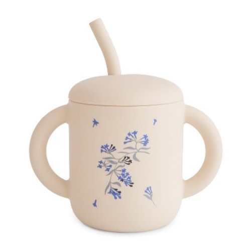 Silicone Training Cup + Straw Lilac Flowers One Size