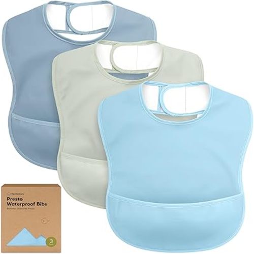 KeaBabies 3-Pack Waterproof Baby Bibs for Eating - Lightweight Toddler Feeding Bibs with Large Food Catcher, Mess Proof, Food-Grade Baby Eating Essentials, Easy to Put On & Clean (Ocean)