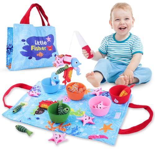 Envyvip Toddler Toy Montessori Toys for 1 Year Old Baby Boy Girl Birthday Gift, 22pcs Cloth Fishing Game Learning Toys for Toddlers 1-3 - Counting, Color Sorting, Fine Motor Skills 6-18 Months Babies