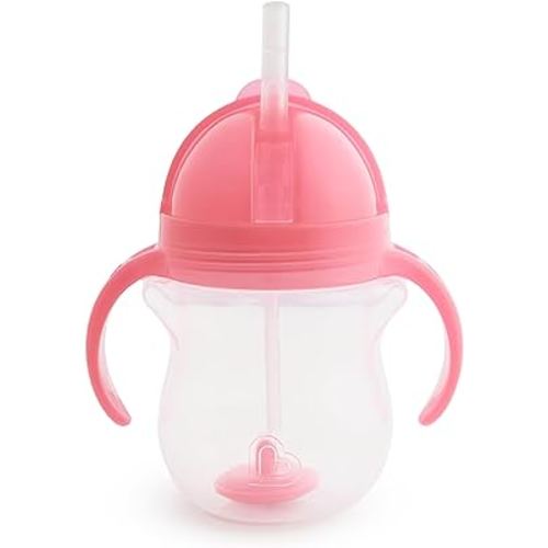 Munchkin® Any Angle™ Weighted Straw Trainer Sippy Cup with Click Lock™ Spill Proof Lid, 7 Ounce, Pink