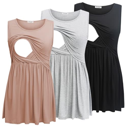 Bearsland Women's Maternity Nursing Tank Tops Sleeveless Scoop Neck Breastfeeding Shirt Pregnancy Clothes