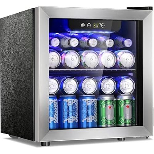 Antarctic Star 48 Can Beverage Refrigerator,12 Bottle Wine Cooler with Stainless Steel Glass Door, Digital Temperature Display,Electronic Temperature Control, Silver