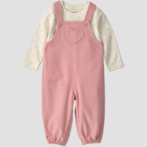 Carter's Just One You® Baby Girls' 2pc Long Sleeve Bodysuit and Cord Heart Overalls Set - Pink 6M