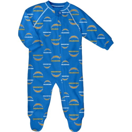 Los Angeles Chargers Newborn & Infant Allover Print Raglan Full-Zip Sleeper - Powder Blue
