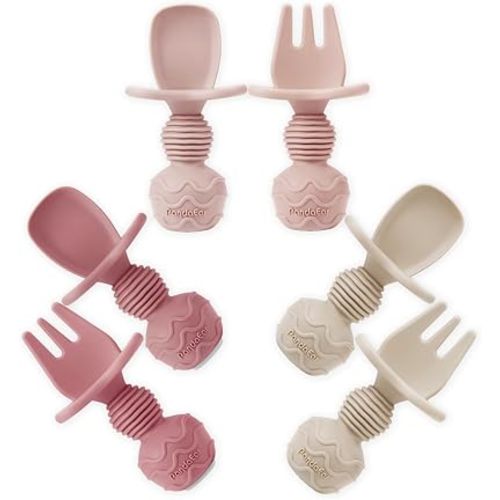 PandaEar 6 Pack Silicone Baby Spoons and Forks, Self Feeding Utensils Set