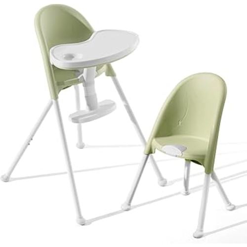 Funny Supply 3-in-1 Foldable High Chair, Portable & Convertible Baby High Chair, Modern Baby Feeding Chair with Removable Double Tray, Lightweight, Space-Saving Design, Easy to Clean, Green