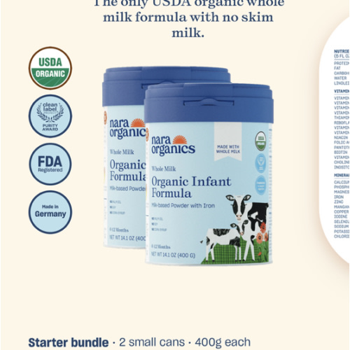 Organic Whole Milk Infant Formula – Starter bundle – Nara Organics