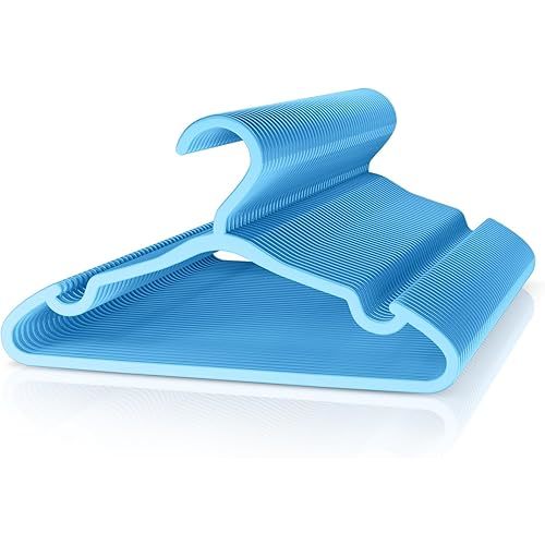 Plastic Kids Hangers - 50 Pack Non-Slip Baby Clothes Hangers for Closet, Toddler & Newborn Clothing Pants, Skirts, Coats (Blue)