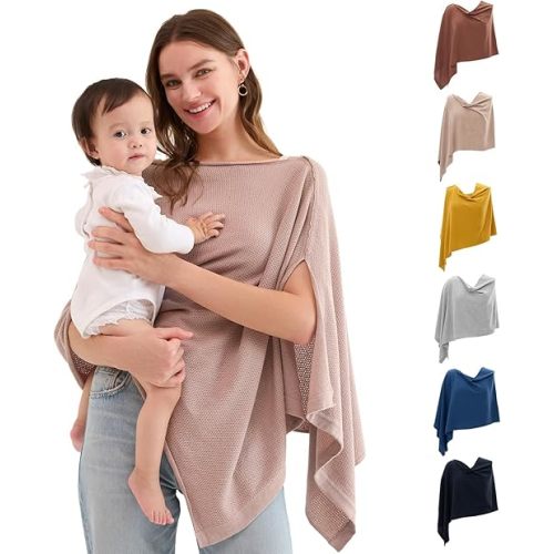 Momcozy Nursing Cover for Breastfeeding, Breathable Soft Privacy Poncho, Portable Breastfeeding Cover Include Laundry Bag