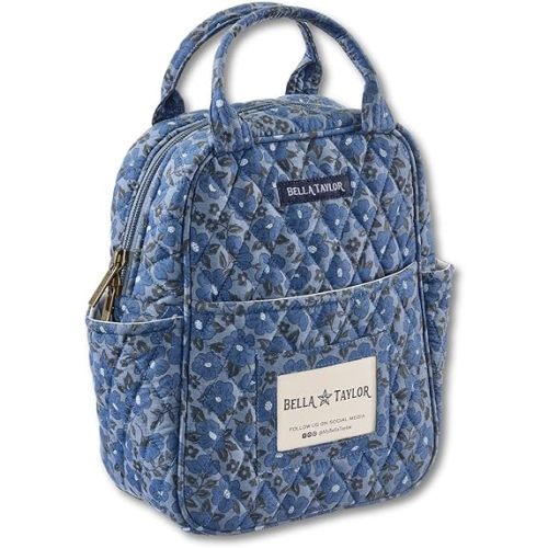 Bella Taylor Quilted Cotton Lunch Tote for Women, Foodsafe with Easy Clean PEVA Liner, Navy Floral