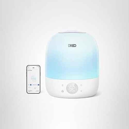 DREO Humidifier 409S, Humidifiers for Bedroom Baby, Ultra Quiet 28dB & 3L Top Fill Cool Mist Humidifier for Nursery, Smart Air humidifier for Plants, 1500+ RGB Night Light & Sleep Routine Trainer