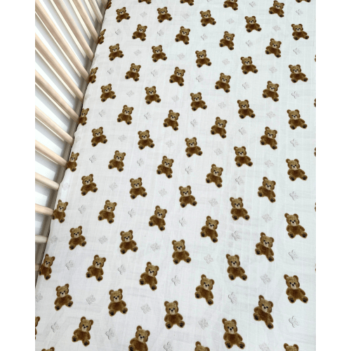 Drap contour pour bassinette en mousseline : Oursons charmants – Tipou bébé