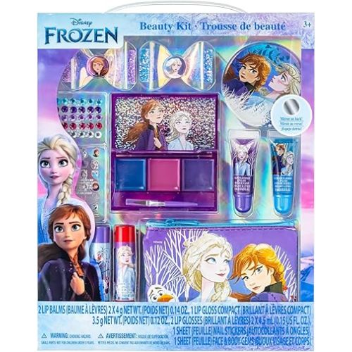 Disney Frozen Super Sparkly Kids Makeup Set for Girls, Beauty Kit Include Clips, Lip Gloss, Nail Stickers, Lip Balm, Purse, Ideal Gift for Girls Aged 3+ by Townley Girl
