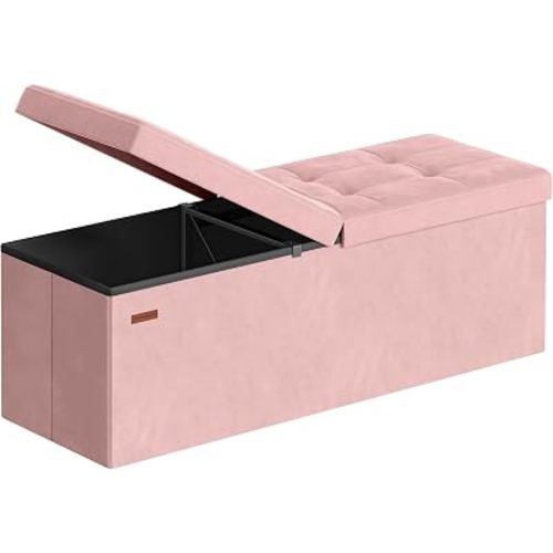 SONGMICS Foldable Storage Ottoman with Flipping Lid, 43.3 Inch Velvet Bench