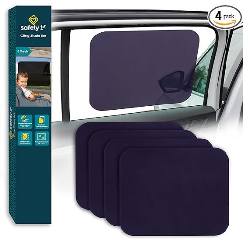 Safety 1st Cling Car Window Shades for Baby, 4 Pieces, Sun Blocker and UV Protection, Static Cling Privacy Shade, Black Tint