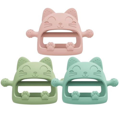 Baby Teether Toys,Silicone Teething Toys for Babies 0-6 Months,Never Drop Baby Chew Toys for Teething Relief, Teething Pacifiers,Baby Toys 0-6 Months,Ideal Gifts for Baby Shower（Cartoon Cat
