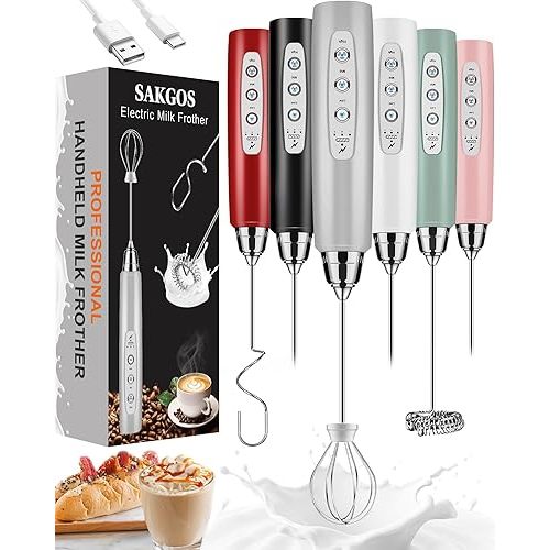 Milk Frother Rechargeable Handheld-Electric Whisk 3 Speed Adjustable, Coffee Frother Wand with 3 Stainless Whisks, Electric Foam Maker, Drink Mixer Blender for Latte Cappuccino Matcha Egg