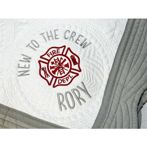 Personalized Firefighter Baby Quilt: Embroidered Maltese Cross Gift